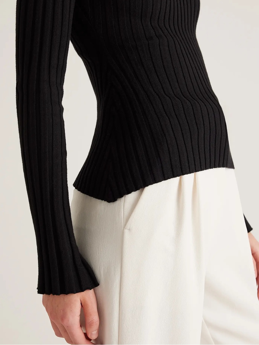 Quince Cotton Cashmere Ribbed Long Sleeve Sweater Black Large - Picture 4 of 9